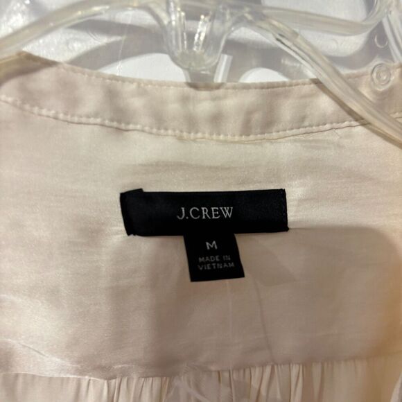 J. Crew Blouse Top Beige Medium Pleated Tie V Neck Balloon Sleeve NWT - Picture 3 of 6